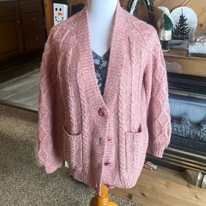 Cabi Pink Confection Cardigan #4065 Cable Knit Sweater Balloon Sleeve Medium